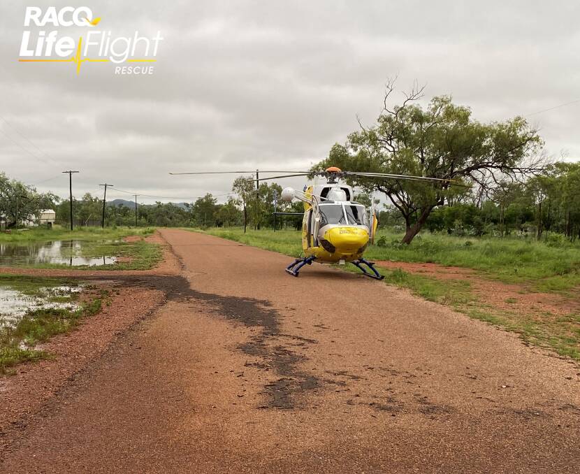The Mount Isa-based RACQ LifeFlight Rescue chopper landed on a road nearby on Saturday morning. Picture supplied.