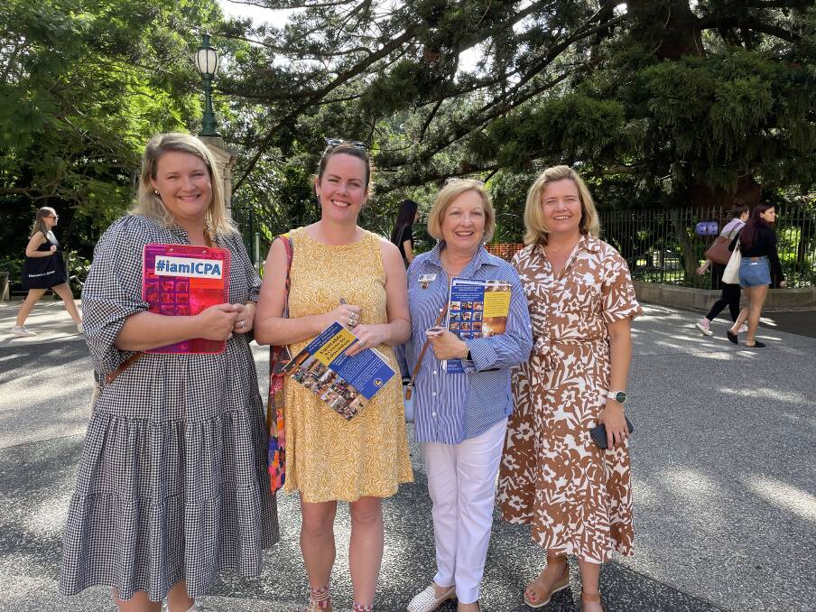 Carroll Abel, Tara Hobbs, Annette Boyle, Amanda Watt at this yesterday's gathering outside Queensland parliament. Picture: supplied by ICPA Queensland.