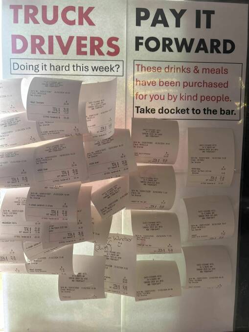 The Pay it Forwrad board at the Oasis Exchange Hotel in Torrens Creek. Picture supplied