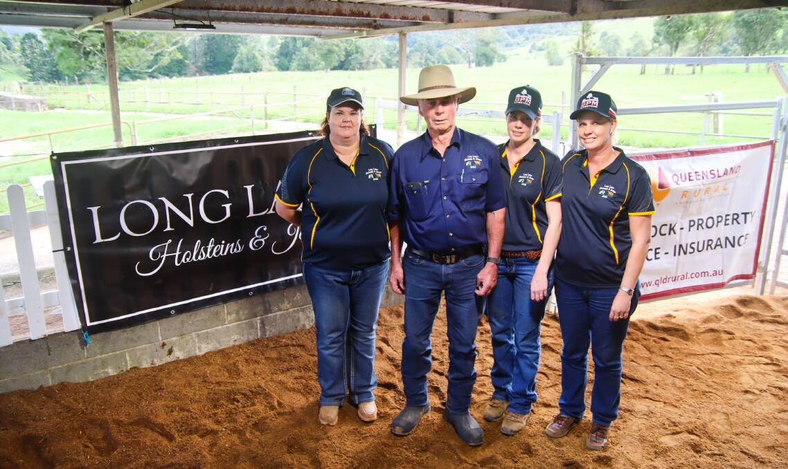 Rodney Hartin and daughters Lenise Marsh, Pam Minogue and Desla Burtenshaw at the conclusion of the Long Lanes Holsteins and Jerseys dispersal sale. Photo by Lea Coghlan