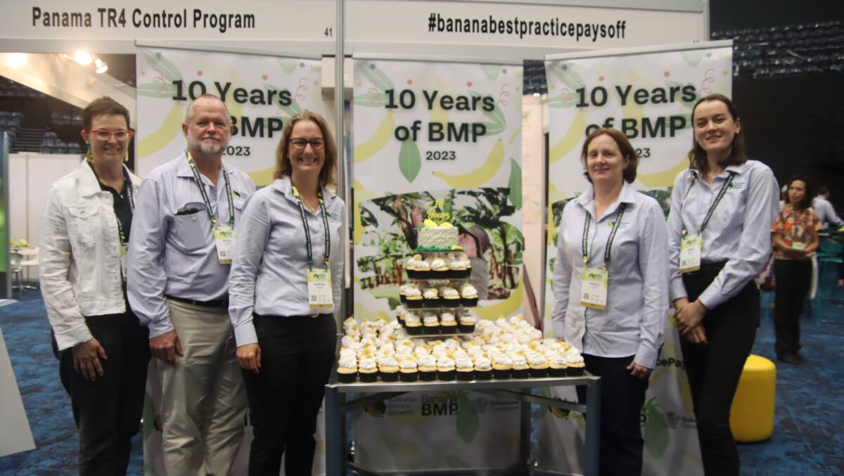 Australian Banana Growers' Council BMP team from left Michelle McKinlay (industry strategy manager), Philip Stokes, Kathryn Dryden, Amelia Foster and Molly Blake, celebrate a decade of achievements. Picture by Lea Coghlan