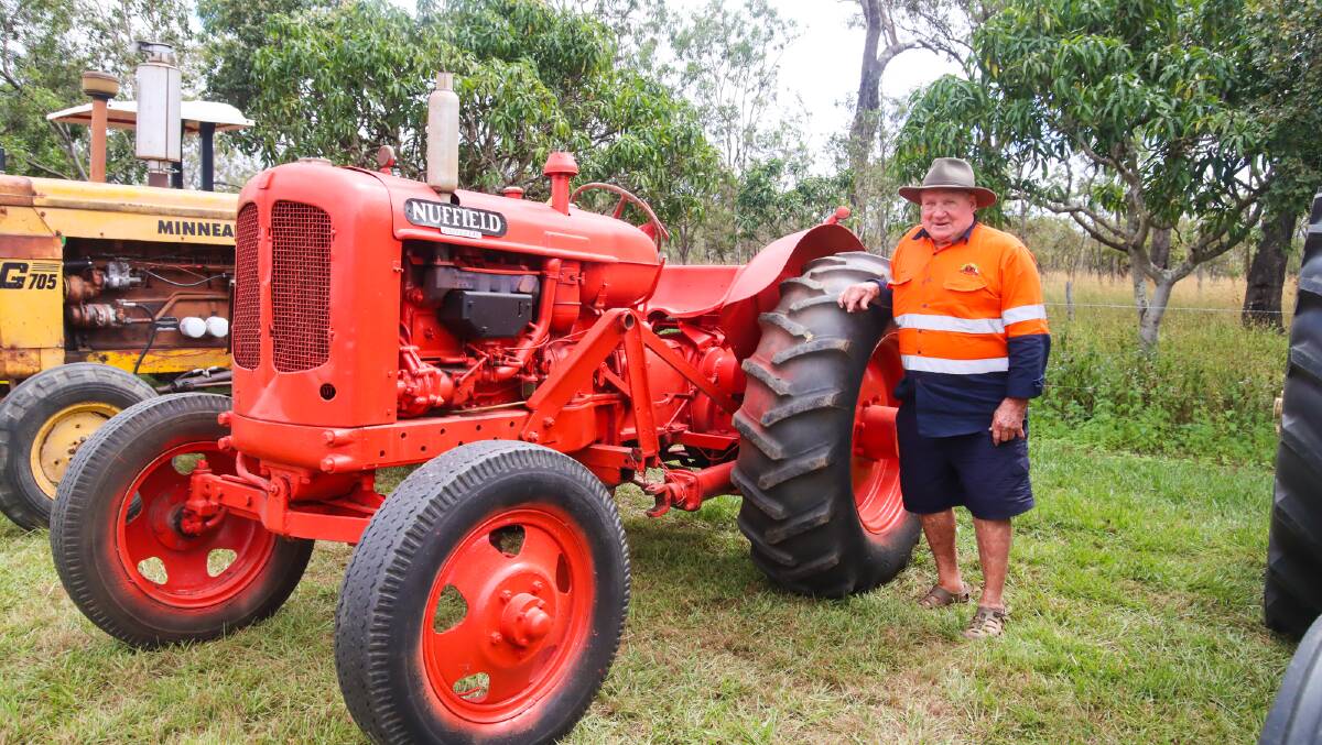 Former Kaban farmer Milton Hardwick with his M4 Nuffield tractor, one of the oldest that competed at the Brown and Hurley Agriculture Tractor Pull. Picture by Lea Coghlan