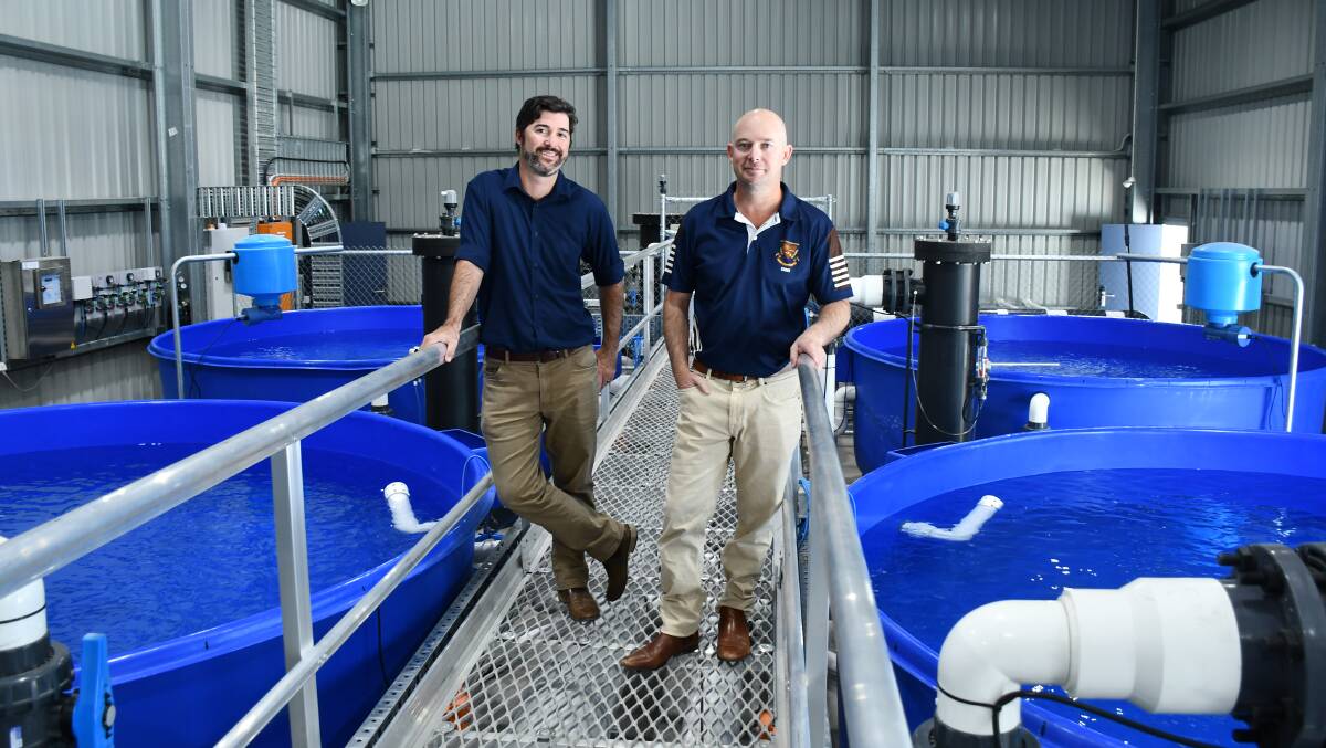 Rockhampton State High School's head of agriculture, materials and technology Lachlan Wells and Science and aquaculture teacher Collis Holloway. Picture: Ellouise Bailey 