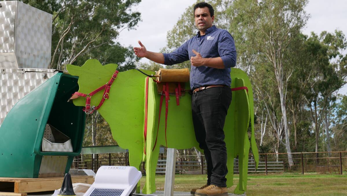CQU senior researcher Dr. Diogo Costa presenting on the SF6 method for measuring methane emissions in cattle at Belmont Research station on August 10. Picture by Ellouise Bailey 