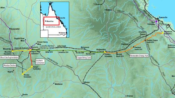 A map of the route for the Copperstring high voltage transmission line. Picture supplied by Townsville Enterprise.