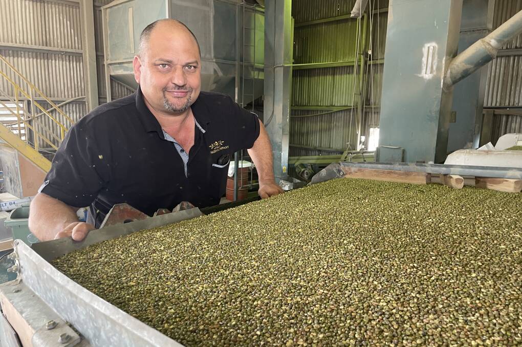 Damien White of the Australian Mungbean Company in front of the gravity table. Picture: Judith Maizey