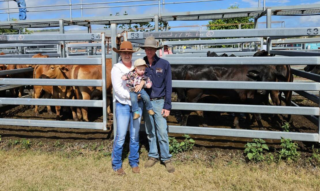 Amber Rees of Louant Trading with her husband and daughter, Gavin and Teah Story, at the Sarina Combined Agents Prime & Store Sale on Friday.