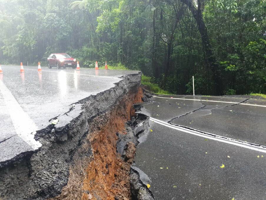 Extensive damage to the Palmerston Highway which serves as a vital transport link for producers between the southern part of the Atherton Tablelands and the Far North. Picture: TMR