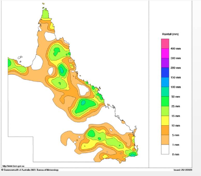 Daily rainfall totals for Queensland 26/12/2023 26/12/2023. Picture: BOM