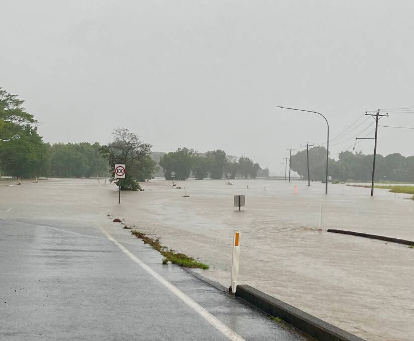 Captain Cook Highway at Thomatis Creek west of Holloways Beach in Cairns is impassable due to sever flooding. Picture: QPS