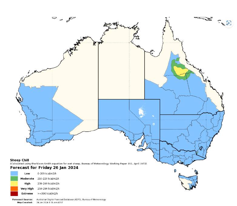 A map showing the areas at risk of sheep chill across the country. Picture: Ag360