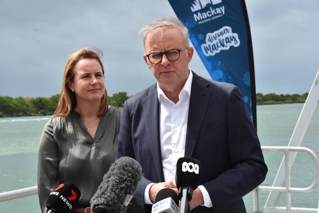Senator Nita Green and Prime Minister Anthony Albanese spoke with media at Mackay on April 22. Picture: Steph Allen