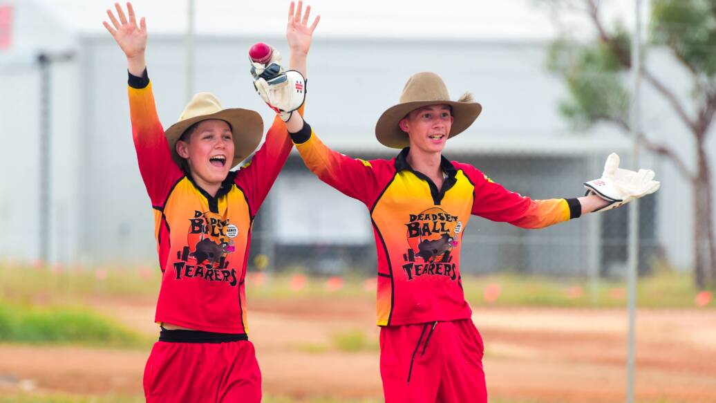 A couple of young fellas appeal for a wicket in the Goldfield Ashes. Picture: Scott Radford-Chisholm