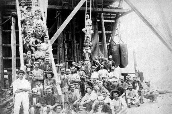 Mine shift workers in the height of the gold rush at Charters Towers. Photo courtesy of Charters Towers & Dalrymple Archives Group.
