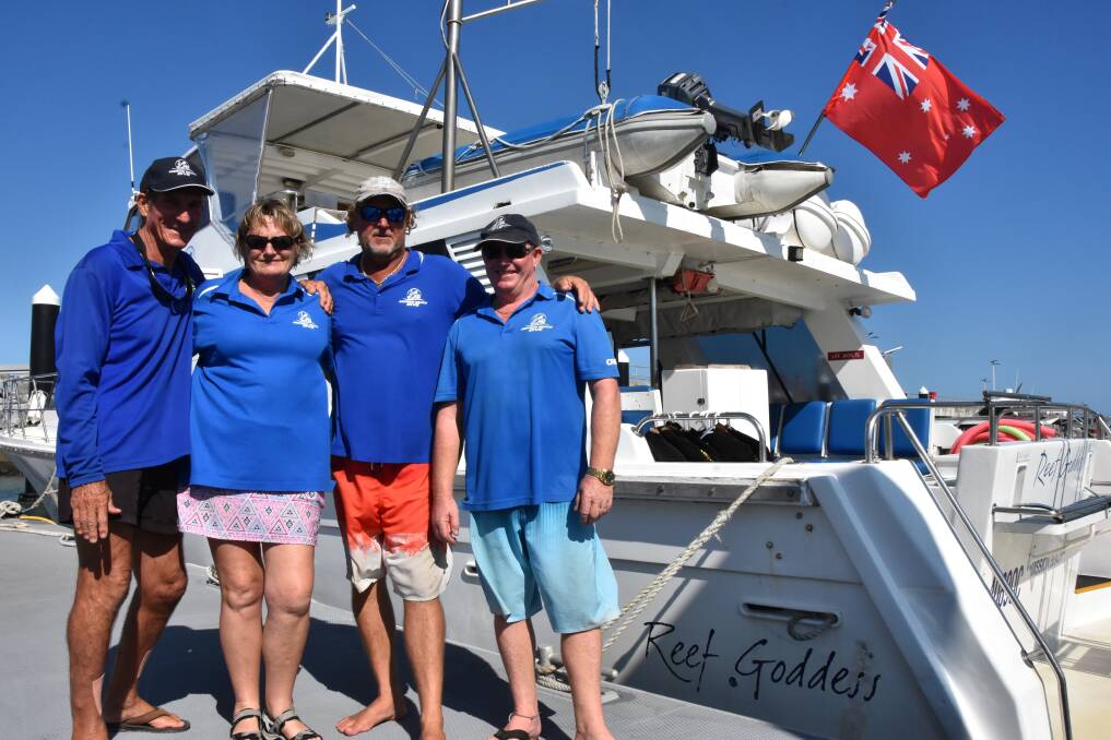 Reef Goddess' crew Stu, Michelle, Mike and Darryl offer top class service aboard the vessel. Picture: Steph Allen