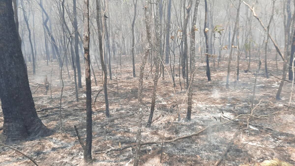 Smouldering ash was left of the vast acres of Koumala land. Picture: Martin Bella