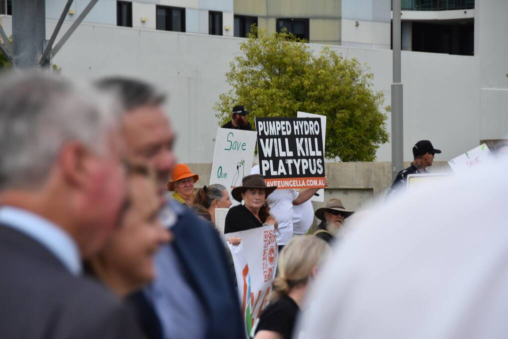 Save Eungella protesters called out to the Prime Minister to stand against the pumped hydro proposal. Picture: Steph Allen
