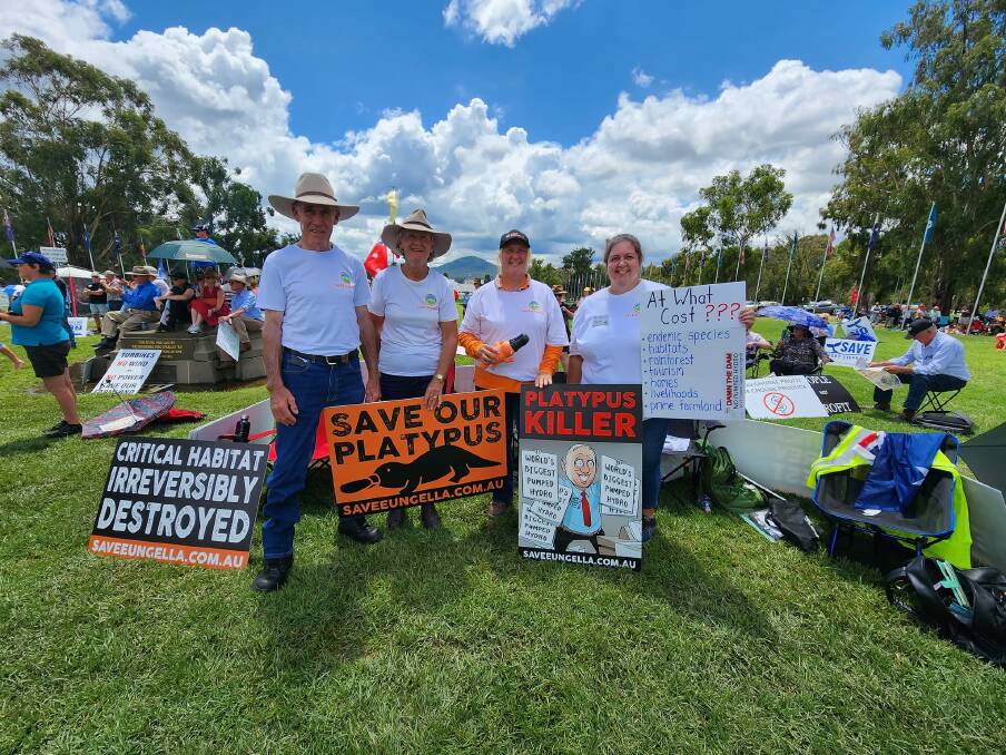 Rob and Robyn Burns, with Mandy Tennent and Jonelle Nielsen travelled to Canberra to protest the development of 'renewable energy' projects at Eungella. Picture: Jonelle Nielsen