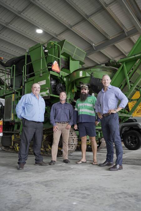 Ramon Jayo - Mayor of Hinchinbrook Shire Ramon Jayo, Member for Hinchinbrook Nick Dametto, local cane farmer Joe Grattelli, and Minister for Energy and Clean Economy Jobs Mick de Brenni. Picture: Contributed