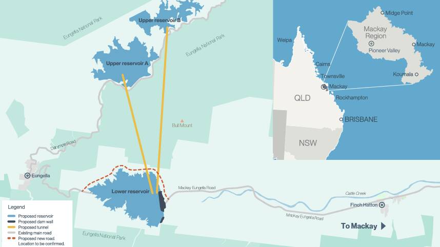 The dam proposal mapping shows two reservoirs will be situated at Eungella. Picture: Queensland Hydro