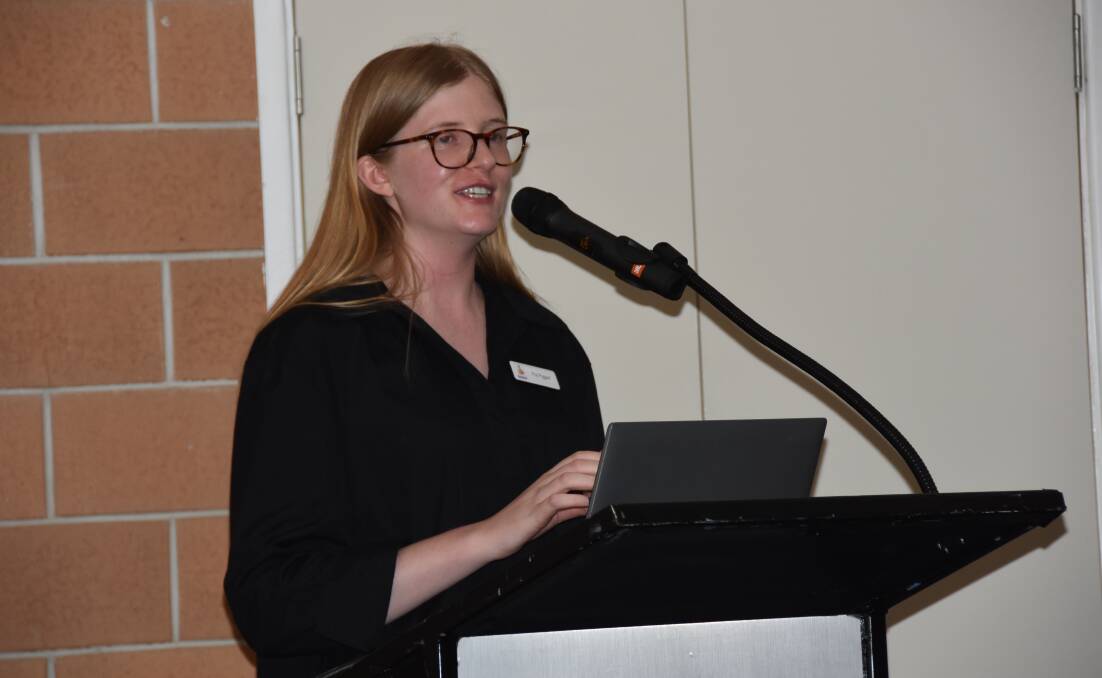 Rabobank associate analyst Pia Piggott speaking at last Wednesday's Sugar Roadshow conference at Mackay's Windmill Motel. Picture: Steph Allen