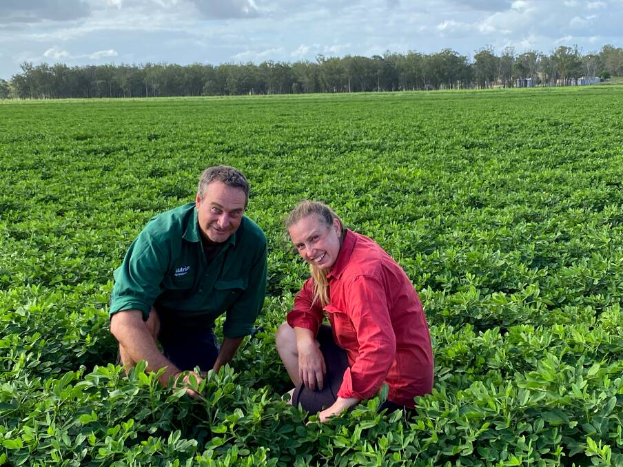 Brad Hussey and his wife Karen among their peanut crop. Picture:Kelly Mason