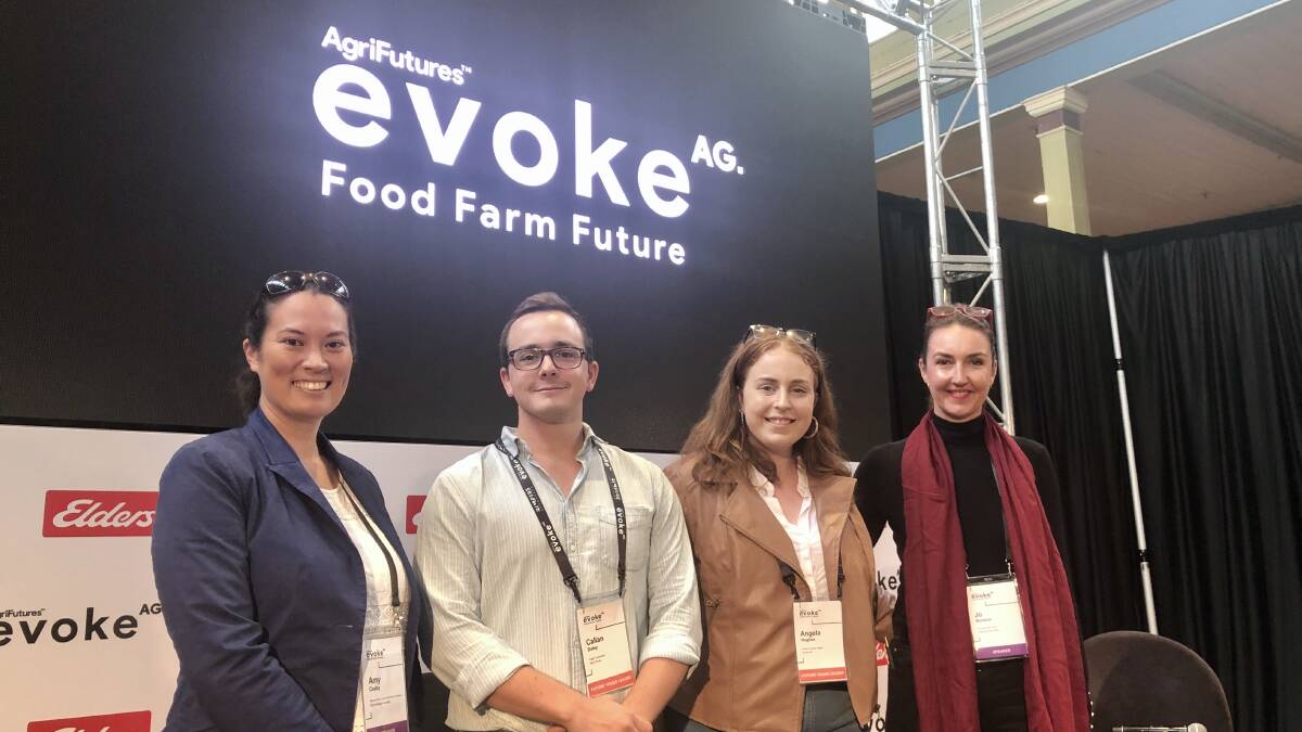 EDUCATION FOR THE FUTURE: EvokeAg education panellists CQ University reseracher Dr Amy Cosby, AgriFutures 2019 future young leader Callan Daley, AgriFutures 2020 young leader Angela Hughes with facilitator Startup.Business CEO Jo Burston.
