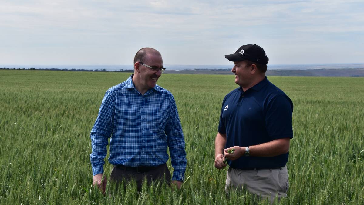 NEW VENTURE: Nufarm, general manager Australia and New Zealand, Peter O’Keeffe with Nufarm cereal lead Australia and New Zealand, Gerard Bardell.