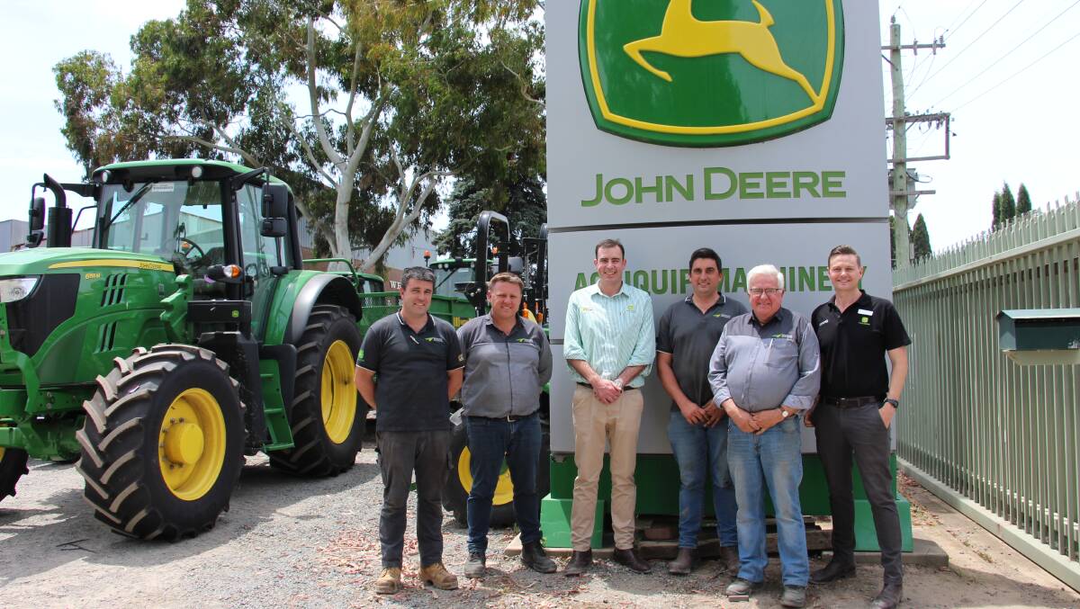 JOINING FORCES: Agriquip workshop manager Colin Dunlop, Agriquip general manager Russell Dunlop, Land HQ partner and Hutcheon and Pearce managing director Arron Hutcheon, Agriquip sales specialist Raymond Dunlop, Agriquip dealer principal Phillip Dunlop and LandHQ managing director James Evins.