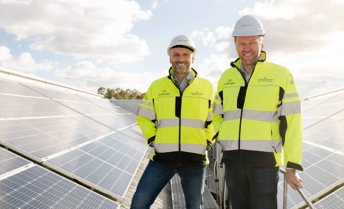 Pernod Ricard Winemakers' Australian operations director, Robert Taddeo, and chief operations officer, Brett McKinnon checking out one of the newly installed solar power installations.