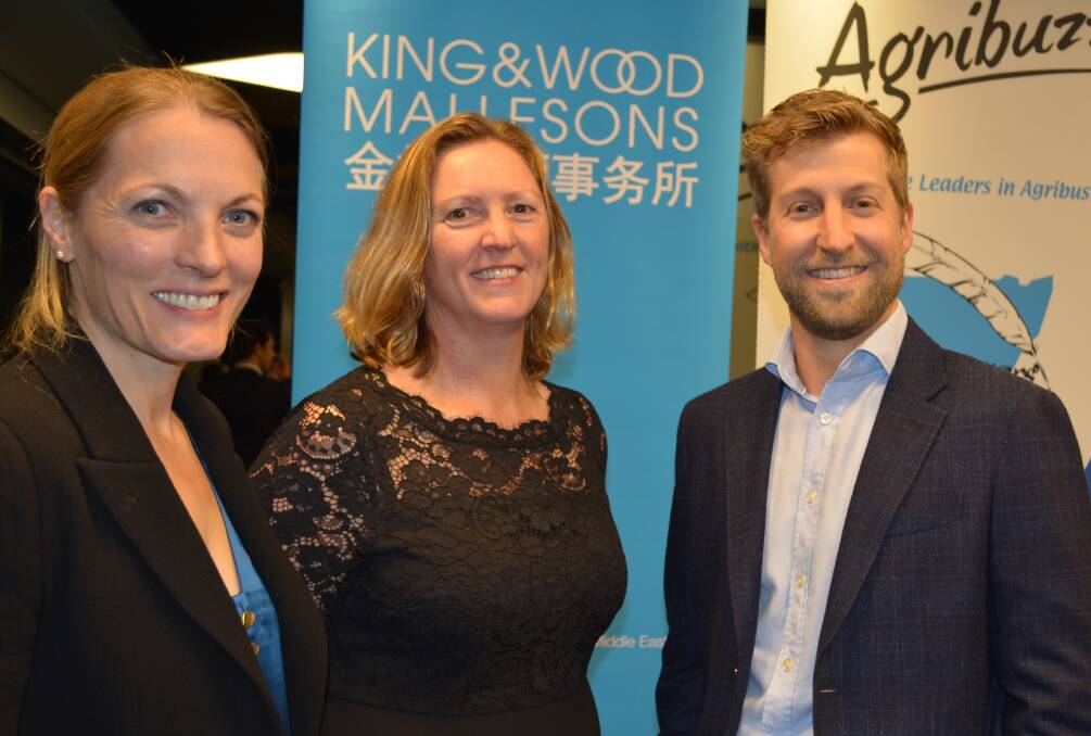 Agribuzz host and King and Wood Malleson partner, Meredith Paynter, with Farm Writers Association of NSW president, Kaaren Latham, and Agribuzz guest speaker, Markus Kahlbetzer, BridgeLane Group.