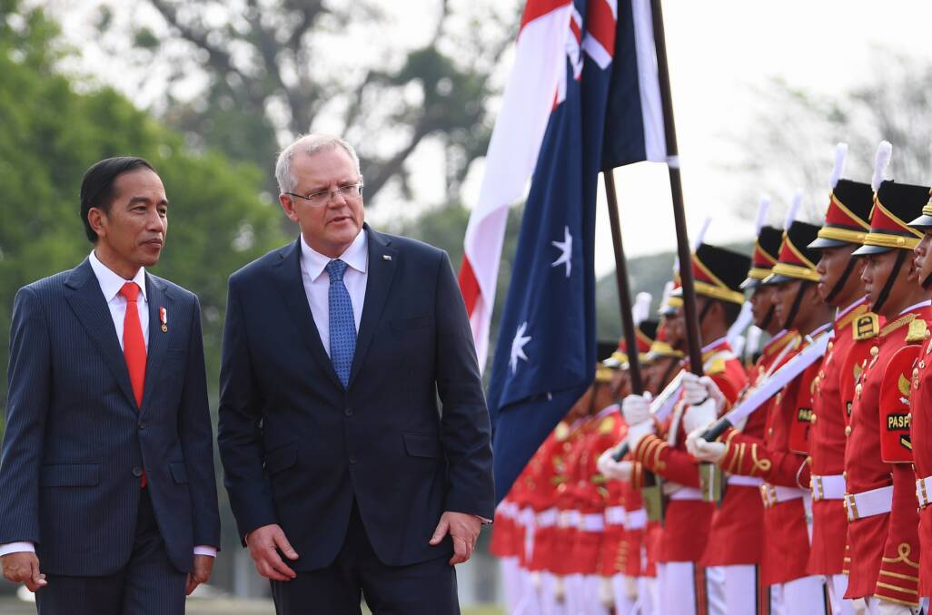 Australian Prime Minister Scott Morrison with Indonesian President, Joko Widodo, at the Presidential Palace in Bogor, West Java, Indonesia.
