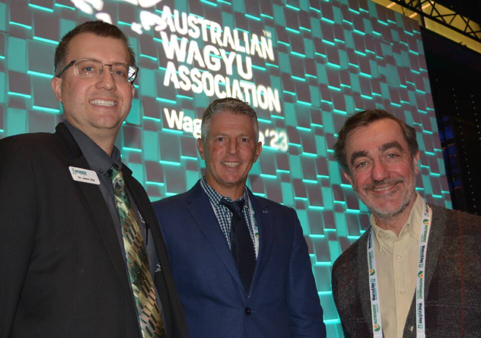 Neogens international business vice president, Jason Lilly, with Australian Wagyu Association chief executive officer Matt McDonagh and CSIRO senior principal research scientist, Toni Reverter at the launch of Wagyu Feeder Check.