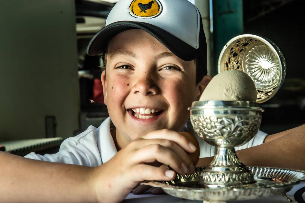 Eddy Cusack, 10, with with the eggstraordinary find before it was cracked open on Friday. Picture: Karleen Minney