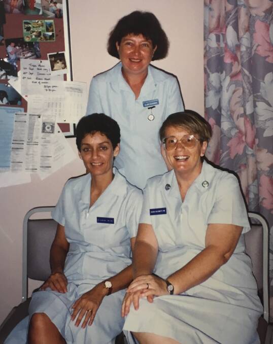 Elaine McArthur at the back in the middle with Di and Sue at Katherine Hospital. Picture: Katherine Hospital. 