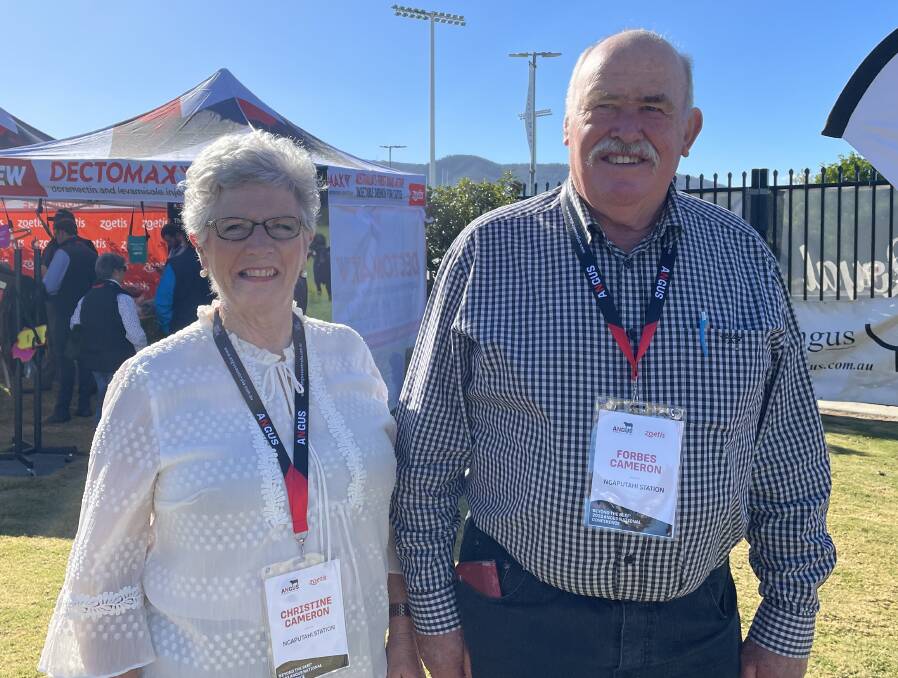 Christine and Forbes Cameron at the Angus National Conference in Tamworth this year. Mr Cameron spoke on a panel about the versatility of the Angus breed. 