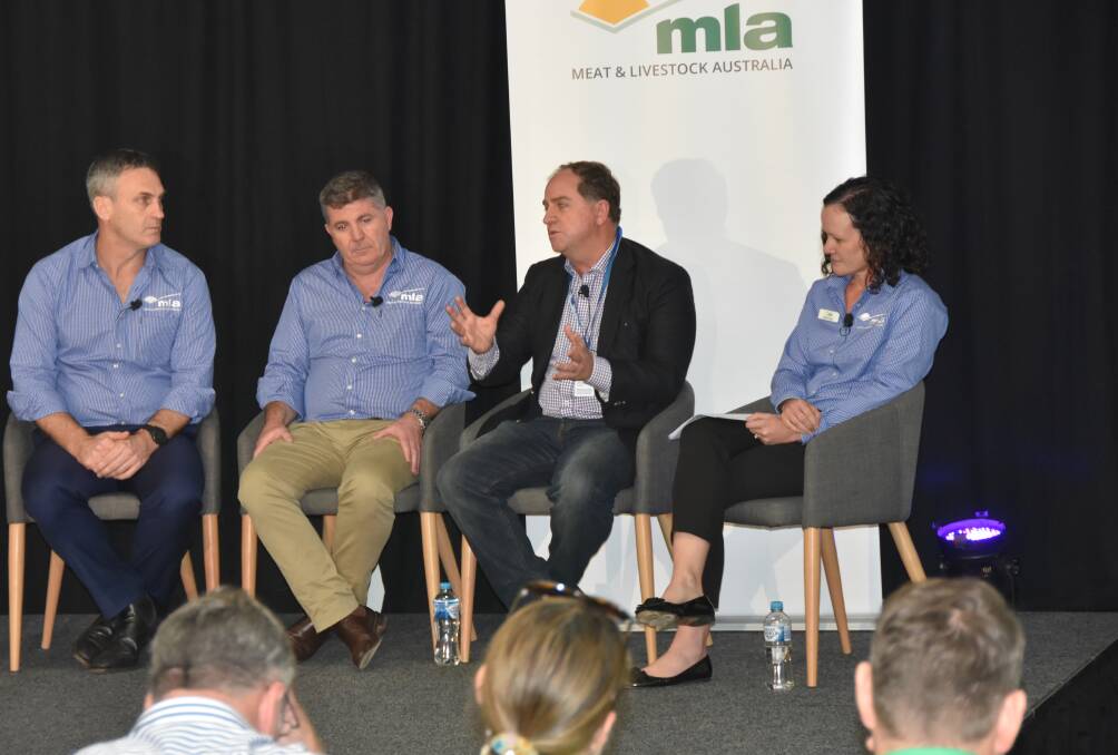 MLA's Michael Finucan, Nick Meara and Natalie Isaac with Stockyard Beef's Lachie Hart, talking animal welfare and live export at a beef industry forum this month.