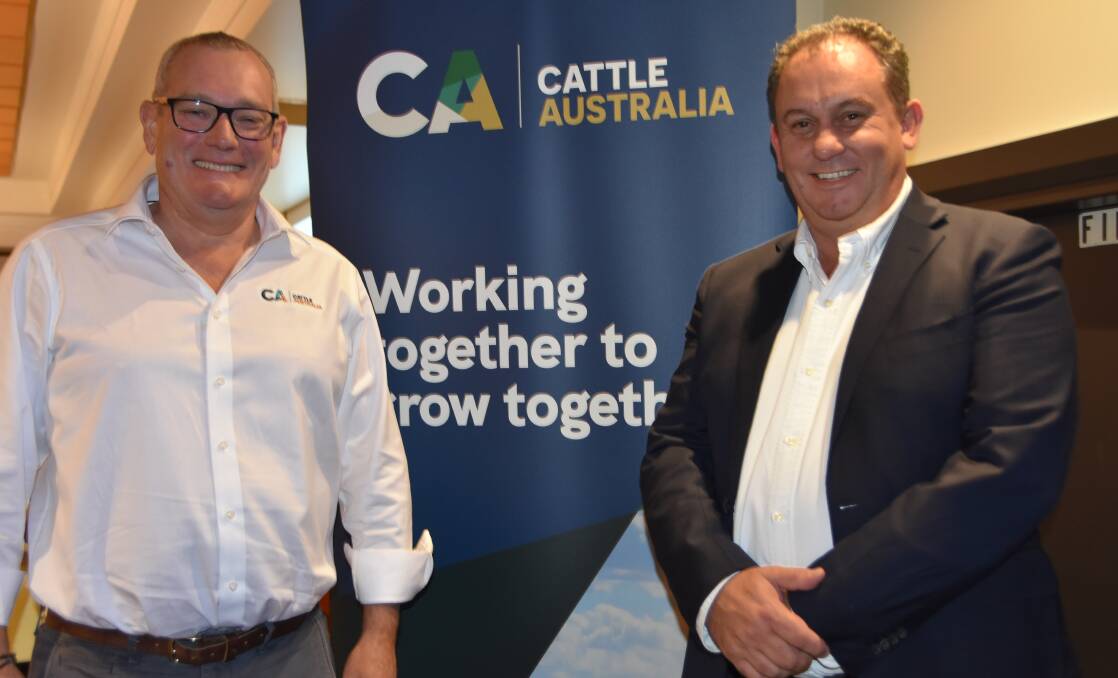 Cattle Australia's new chief executive officer Dr Chris Parker with deputy chair Garry Edwards at the organisation's annual general meeting and forum in Albury. Picture Shan Goodwin.