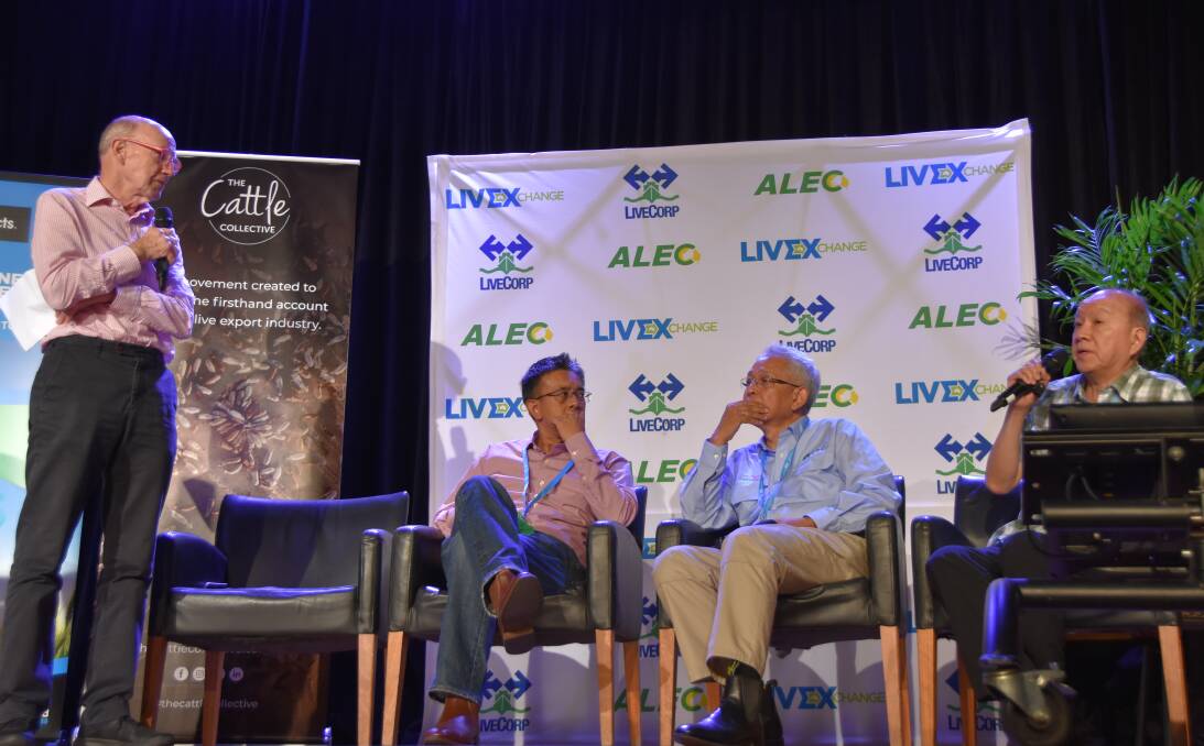 CANDID: Food trend expert Professor David Hughes, from the United Kingdom, facilitates a session with livestock and beef importers from Asia Yusof Dayan Iskandar Carey, Dicky Adiwoso and Jess Cham at the LIVEXchange conference in Townsville.