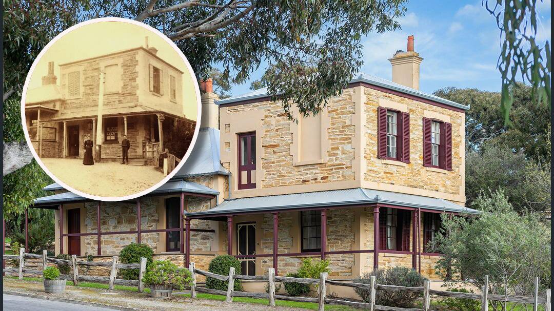 FAMOUS LANDMARK: One of the more recognisable historic buildings in country South Australia is for sale which takes in a whole block. Inset: An early picture of the post office/telegraph station. Pictures: Raine and Horne.