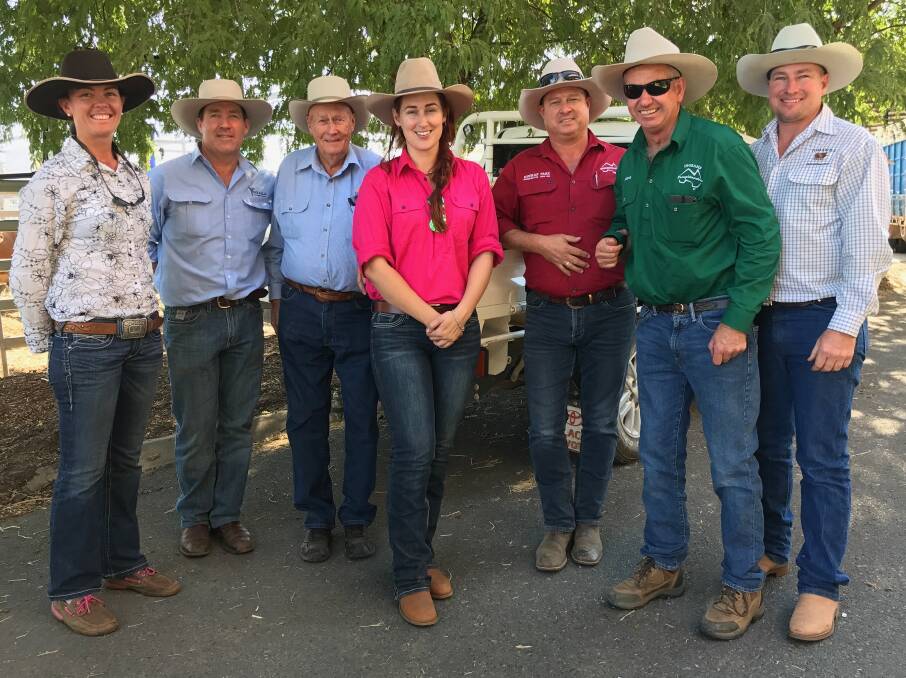 'Fair Crack for our Farmers' Jillaroo Jess with vendors who kindly donated to the charity's semen auction event fundraiser. 