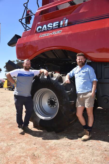Brendan Larkin and Rory Quinlan take a look at the new 150 Series of Case IH's Axial-Flow harvesters at the Wimmera Machnery Field Days earlier this month.