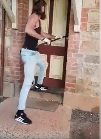A man attempts to break down the door to the York Courthouse as part of the attempt to set up a new nation called New Westralia on Friday. Photo: Facebook.