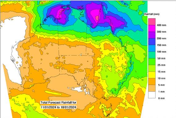 The BOM is forecasting heavy rain in the nation's north over the next week. Source: BOM.