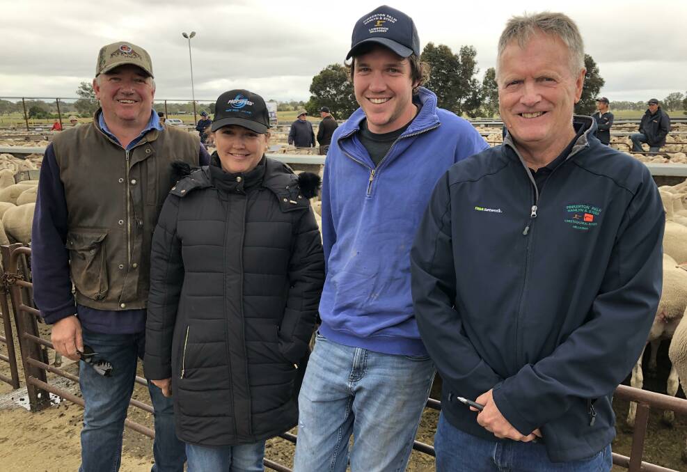 Kim, Rosie and Jack Skeer, Thornlea, near Millicent, SA, with their agent Owen Merrett, Pinkerton Palm, Hamlyn and Steen, Millicent.at the Naracoorte sale last week.