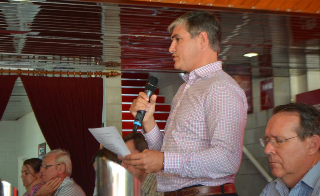 Queensland Rural Debt and Drought Taskforce chairman Rob Katter presiding over the meeting held in Ayr earlier today.