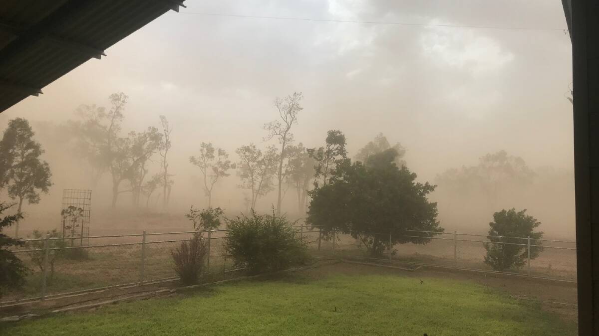 A view out the window in the Aramac region last Sunday - while it might have felt like Dante's Inferno to those the dust and hot winds were battering, it could end up seeding clouds and bringing rich fertiliser to the Great Barrier Reef.