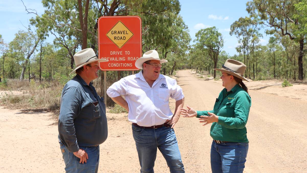 Property owners Brian and Tania Henry with Assistant Minister Scott Buchholz on the Ootann Road at the weekend. Pictures supplied.