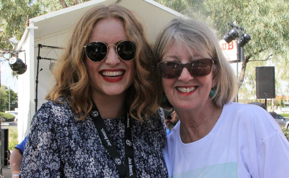 Ex-Cloncurry actor and musician, Madeleine Chaplain, supported by her mother Paula Chaplain, at her EP launch at the 2018 Winton Way out West Festival. Picture - Sally Cripps.