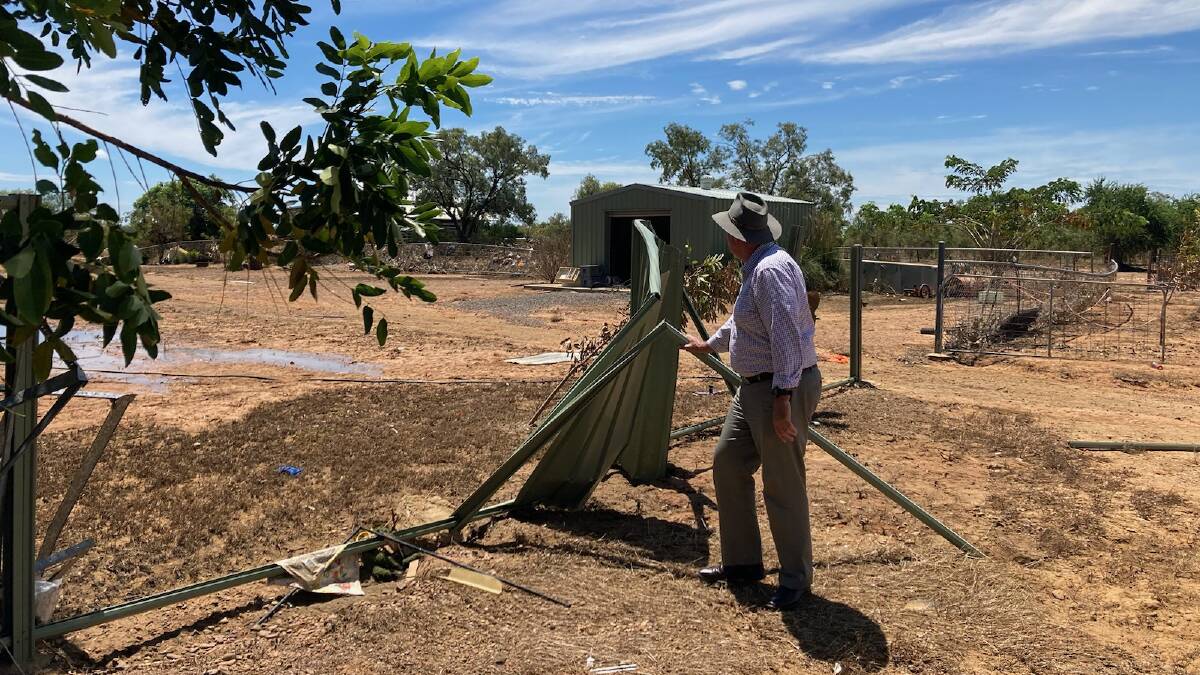 Agriculture Minister Mark Furner inspecting damage at Tirranna Roadhouse between Burketown and Doomadgee. Picture: supplied
